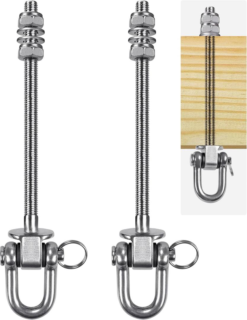 SELEWARE Set of 2 Heavy Duty Swing Hanger 1800LB Capacity, M10 x 9.3" Swing Bolts, Stainless Steel Swing Hooks for Wood and Steel Beam Yoga Hammock Chair Punching Bag Porch Swing Sets Seat