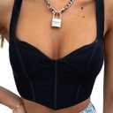 Women Y2k Corsets Square V Neck Double Lined Crop Tank Top Sexy Dance Tops (Medium, 01-black)