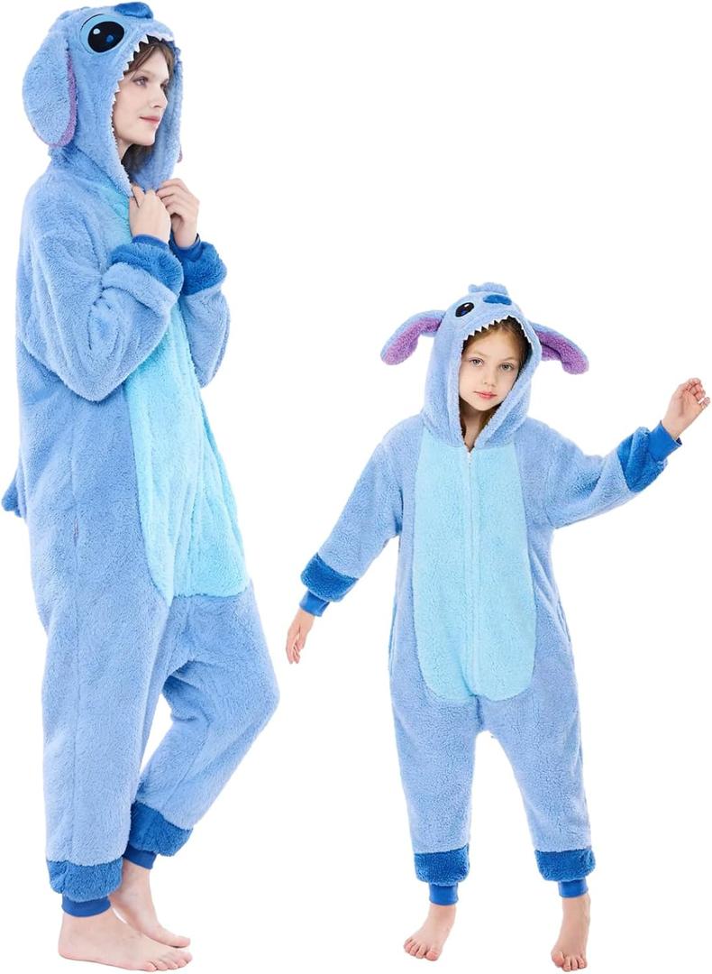 GONAAP Adult Onesie Pajamas Sherpa Animal One Piece Cosplay Costume for Women Men (Medium, Light Blue)