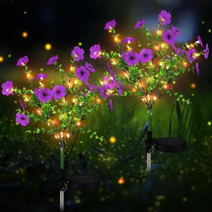 Glooglitter 2 Pack Solar Stake Lights Outdoor Decor Waterproof Mums Artificial Flowers Solar Lights for Outdoor Garden Yard Pathway Decor (Purple,Violet)