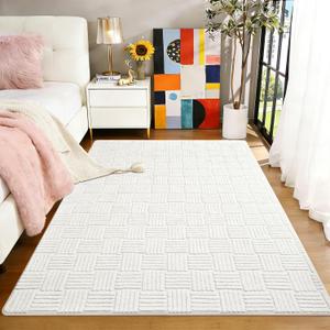 3x5 White Washable Shag Area Rug for Girls Bedroom, Modern Geometric Non Slip Living Room Rugs, Soft Carpet for Kids Room, Dorm, Office, Bedside, Entryway and Home Decor
