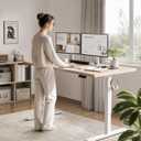 47x32 Large Electric Standing Desk, Height Adjustable Computer Desk with 2 Memory Presets, 31.5" Deep Desktop Sit Stand Desk Home Office Desk Workstation Table with Hooks, Light Walnut, 47.2*31.5 Inch