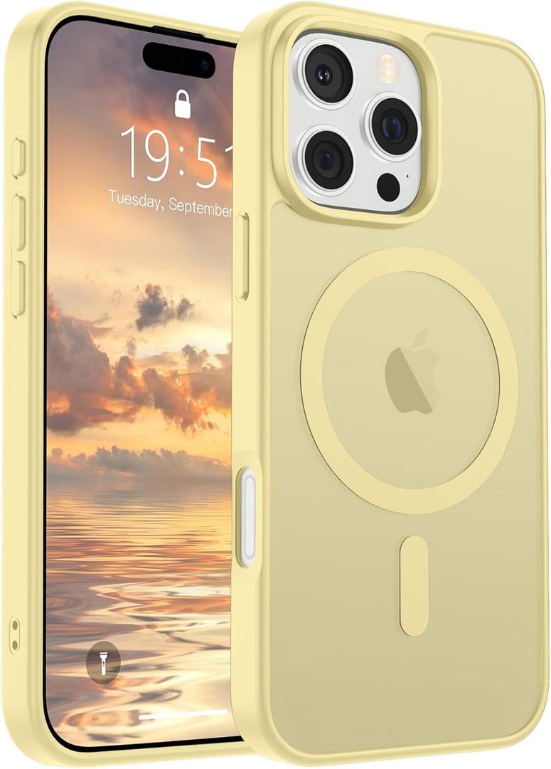 SUPFINE Magnetic for iPhone 16 Pro Max Case (Compatible with MagSafe) (Military Grade Drop Protection) Slim Translucent Matte Shockproof with Anti-Fingerprint Phone Case,Buttercream Yellow