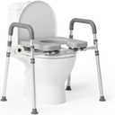 Toilet Seat Risers for Seniors, Raised Toilet Seat with Padded Handles & Seat, 400 LBS Raised Toilet Seat with Adjustable Height & Width for Pregnant, Disabled, Handicapped, Gray