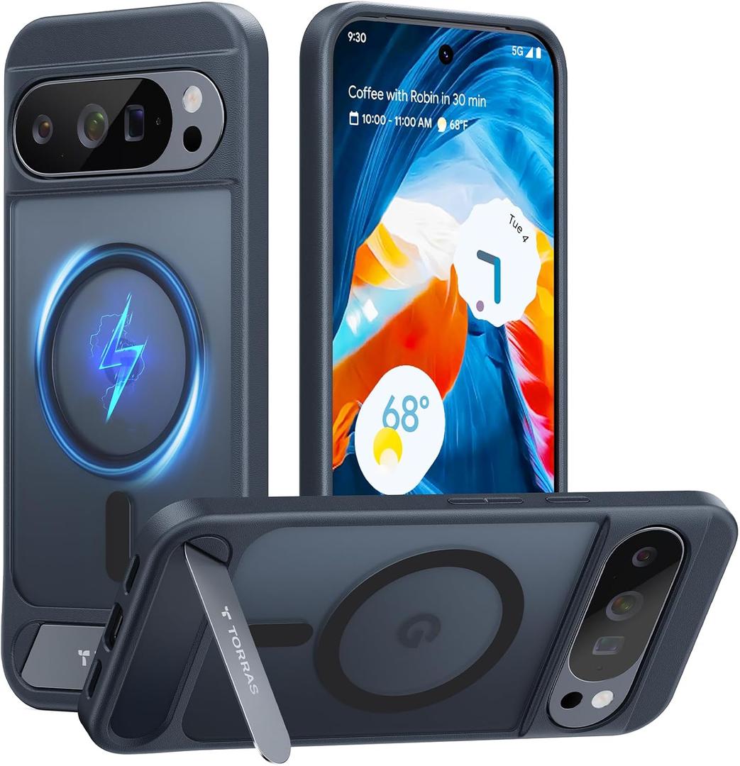 TORRAS Magnetic & Stand for Google Pixel 10 Pro XL Case, Fit for MagSafe & Pixelsnap, Military Grade Drop Protection, Slim for Pixel 10 Pro XL Phone Case with Sturdy Kickstand, Translucent Matte Black