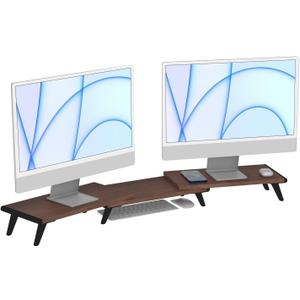 loukin Dual Monitor Stand Riser for Desk, 43.6"*8.2"*3.2" Large Computer Stand for 2 Monitors, Laptop, Printer, Length and Angle Adjustable Computer Shelf, Home Office,Max 43.6" Length(Brown)
