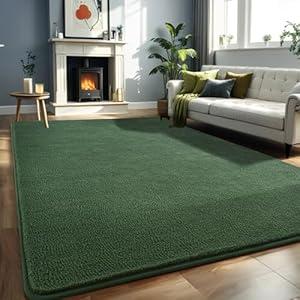 Larhom Large Modern Area Rugs for Bedroom Living Room, 5x7 Feet Dark Green Rug, Thickened Memory-Foam Indoor Carpets, Minimalist Rug for Boys Girls, Soft, Non-Slip and Washable Rug