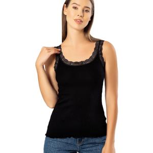 VAVONNE Lace Camisole Tank Tops for Women, Soft Stretch Ribbed Cotton Cami (3X-Large, Black)
