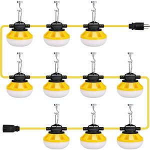 [3-Prong] 100ft LED Construction String Lights, 100W 14000lm LED String Work Lights, Construction Temporary Lights, ETL Listed (100ft 3-Prong)