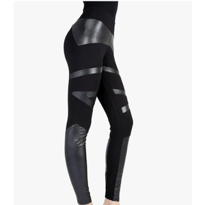 MeMoi Sexy Moto Pleather Accent Shaping Leggings, L/XL