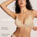 OEAK Womens Comfortable Triangle Bras No Underwire Sexy Plunge Unlined Bralette Pull On Bra Seamless Everyday Tshirt Bras (Beige, S)