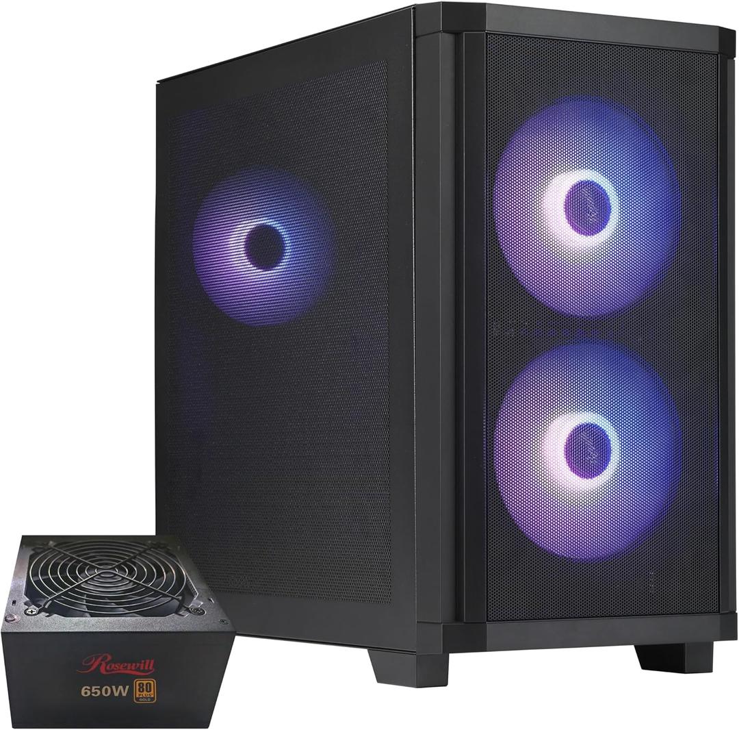 Rosewill FBM-X3 Black Micro ATX Mid Tower Case - Full Mesh Panel, High Airflow Design, 3X PWM ARGB Fans, Pre-Installed 650W 80+ Gold PSU