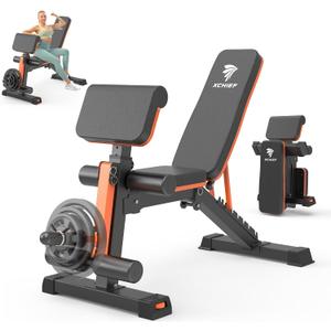 Adjustable Weight Bench - 1000LBS Capacity Heavy Duty Foldable Workout Bench for Full Body Exercise, Flat/Incline/Decline, Bench Press for Home Gym with Preacher Pad & Leg Extension (Orange-Black 1000LBS), 52.8" X 25.2" X 35~40.6"