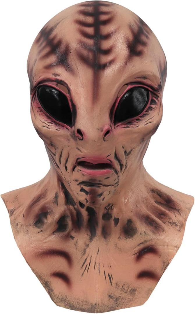 Realistic Alien Head Mask Scary Alien Mask for Adult Funny Pattern Latex Mask for Halloween Costume Party Prop