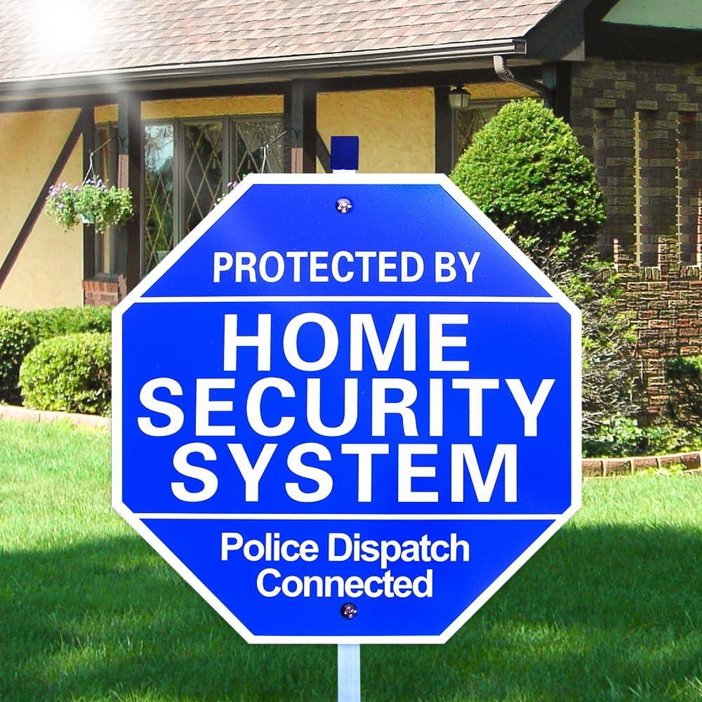Home Security Signs for Yard,Protected By Home Security System Signs for Yard - 10"x 28"Police Dispatch Connected Warning Sign with Ground Stake - 100% Aluminum Composite-UVProtected