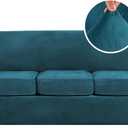 H.VERSAILTEX Modern Velvet Plush 4 Piece High Stretch Sofa Slipcover Sofa Cover Furniture Protector Form Fit Luxury Thick Velvet Sofa Cover for 3 Cushion Couch Width Up to 90 Inch (Sofa,Deep Teal)