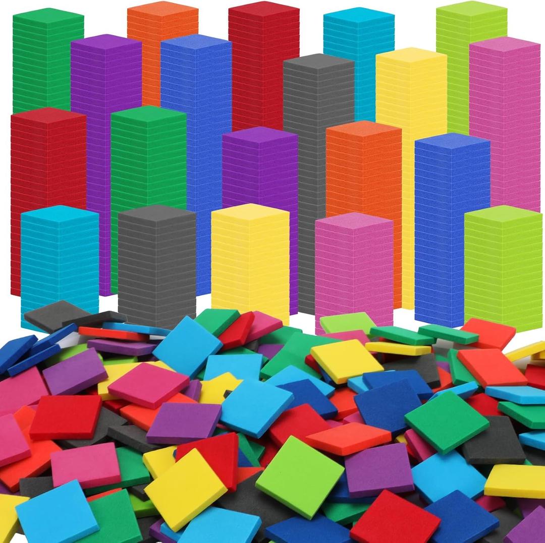 Coopay 1000 Pcs Foam Square Color Tiles, Math Counters, Sorting Colored Foam Squares Math Counting Manipulatives, Game Tokens, Bingo Chips, Classroom Crafts for Kids Learning Development Toys