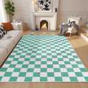 Terrug Green and White Checkered Rug for Living Room,6x9 Area Rugs Washable with Non Slip for Bedroom,Soft Low Pile Stain Resistance Retro Carpet for Dorm Kids Room