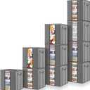 Extra Large Blanket Storage Bags 10 Pack 120L, Heavy Duty Foldable Organizers with Clear Window & Reinforced Handles, Breathable Clothes Containers for Comforter, Bedding, Pillow (Grey)