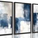 Devatz 3 Pcs Navy Blue Abstract Poster Wall Art Modern Minimalist Neutral Blue and Grey Paintings Pictures Wall Decor Print Artwork for Living Room Bedroom Office Home Decoration Unframed