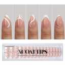 BTArtbox French Tip Press on Nails - 5 Styles XCOATTIPS Short Almond Nails, Pre-Designed Swirl Soft Gel Nail Tips, Ultra Fit False Nail, Soak Off Acrylic Fake Nails Extensions for Easy DIY Nail Art