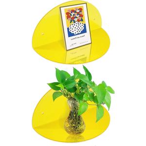 ROYALITA Small Acrylic Shelves Room Decor Floating Shelves (2-Pack, 8-inch Diameter) - Wall Mounted Display Stand for Plants, Toys, Makeup, and More - Ideal for Home and Office, Yellow