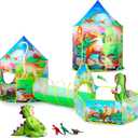 GeerWest 3PC Dinosaur Tent for Girls with Kids Ball Pit, Kids Play Tents and Crawl Tunnel for Toddlers, Pink Pop Up Playhouse Toys for Baby Indoor& Outdoor Tent Games, Birthday Kids Gifts