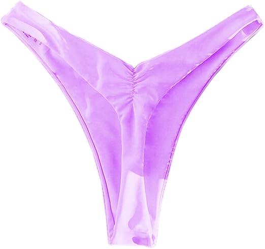 YELAIVP Women's Ruched Back Bikini Bottoms High Cut Bathing Suit Bottoms Cheeky Thong Swimsuit Bottom (Medium, 886_light Purple)