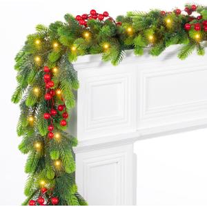 6FT Pre-Lit Christmas Garland with 30 LED Lights & 8 Modes, Lighted Norfolk Pine Garlands Christmas Decorations for Stairs Fireplace Window Wall, Garland for Holiday Indoor Mantle Decor