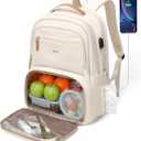 MDODO Lunch Backpack for Women Men,15.6Inch Insulated Lunch Box Backpack with USB Charging Port, Diaper Laptop Back pack for Travel Picnic Work Teacher Nurse,Beige
