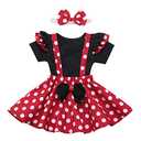 IBTOM CASTLE Baby Girl Polka Dot Mini Costume 1st Birthday Outfit Dress Up Romper Overall Suspender Tutu Skirt Headband Photo Prop Cake Smash 3pcs Outfit Red+Black 12-18 MonthsSize 1yr