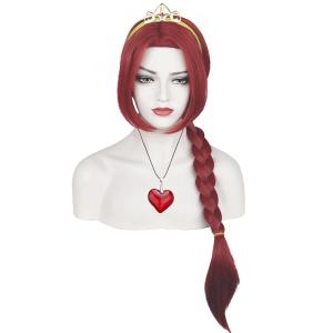ATAYOU 4 Pcs Ogre Princess Red Copper Braided Synthetic Wig and Ears Headband with Crown Heart Necklace- for Women Halloween Cosplay Costume (red)