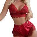 SOLY HUX Women's 2 Piece Lingerie Set Lace Bra Cami Top and Satin Shorts Sleepwear (XL)