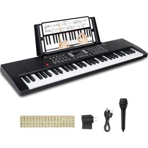 61 Keys Keyboard Piano,Electric Digital Piano,with Built-In Speaker Microphone,Piano Note Stickers,Sheet Music Stand and Power Supply,Portable Keyboard Piano for Beginners Girls Boys