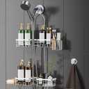 DAOYA Shower Caddy Hanging - Over Shower Head Caddy, 0.82 inch Universal with 2 Shelves, Soap Holder, Toothbrush Holder & Reusable Suction Hook, Complete Silver Bath Organizer Set