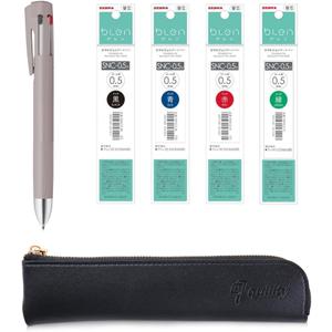 QULLITY ZEBRA Blen4+S Cocoa Brown 0.5 multifunction Pen (0.5mm Black/Blue/Red/Green and 0.5mm Mechanical Pencil) + SNC-0.5 Refills, original Black slim pen case