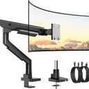 monTEK Sleek Aluminum Monitor Arm for 1757 Ultrawide Screens up to 59.4 lbs, USB 3.0 A/C, Heavy Duty Single Monitor Arm Desk Mount, Pneumatic Lift, Quick-Release Plate, Clamp/Grommet, VESA 100x100