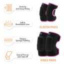Kids Youth Adjustable Knee Elbow Pads Set with Thickened SBR Pads for Riding Rollerblading Skating Skateboarding Snowboarding Volleyball (Black-Pink)