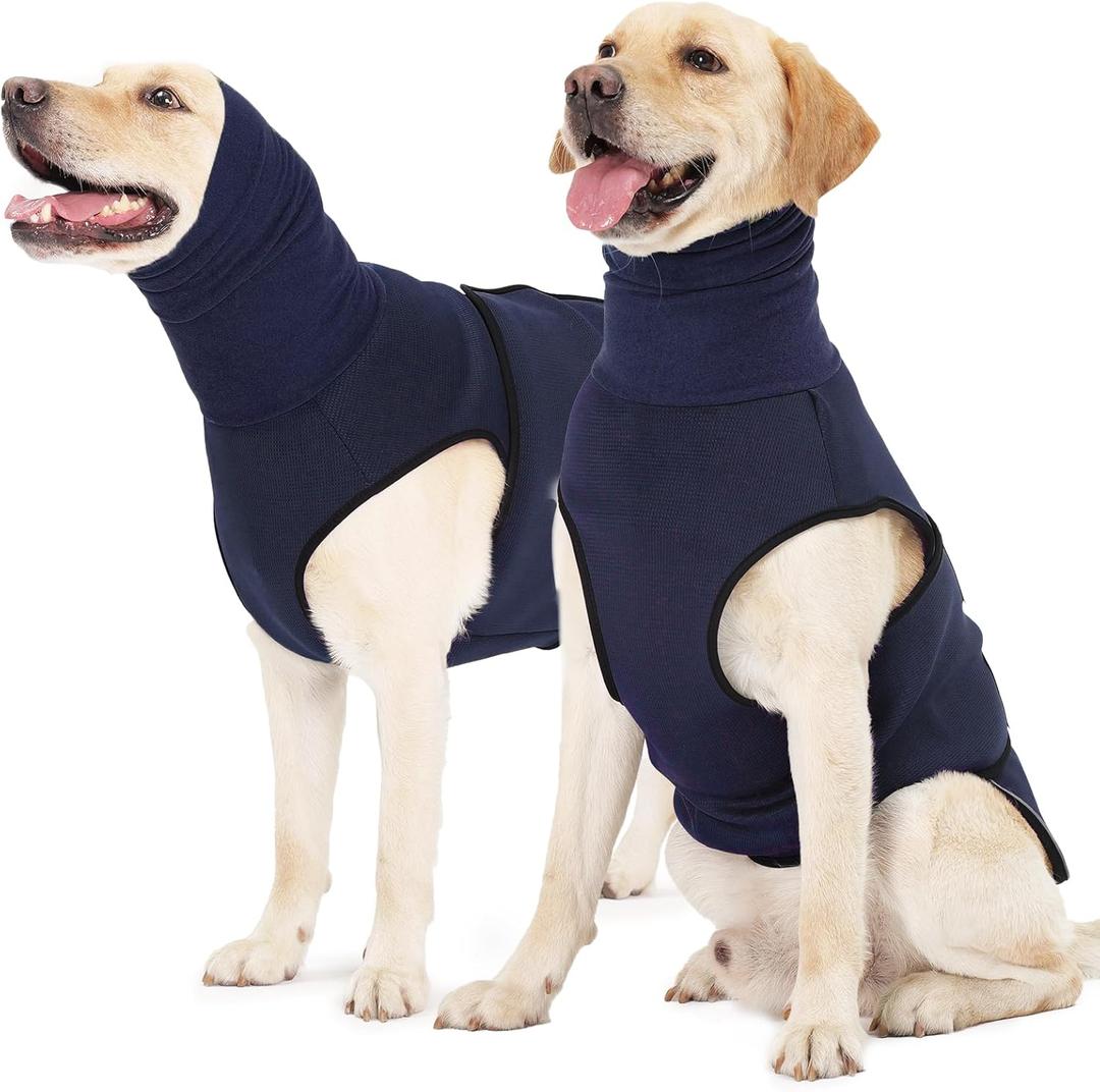 ROZKITCH Dog Calming Vest with Hoodie, Anxiety Relief Jacket for Dogs, Breathable Pet Coat for Storms, Fireworks, and Separation NavyBlue 2XL