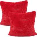 YOUR SMILE Pack of 2, Christmas Decorative New Luxury Series Merino Style Faux Fur Throw Pillow Case Cushion Cover 18" x 18"(Red)