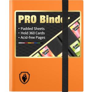 Heavy Duty Card Binder, Fabmaker 9 Pocket Trading Card Binder Holds 360 Cards, Sleek Side-Loading Card Album, Sturdy Card Collection Folder for Game Cards, Sport Cards, Orange