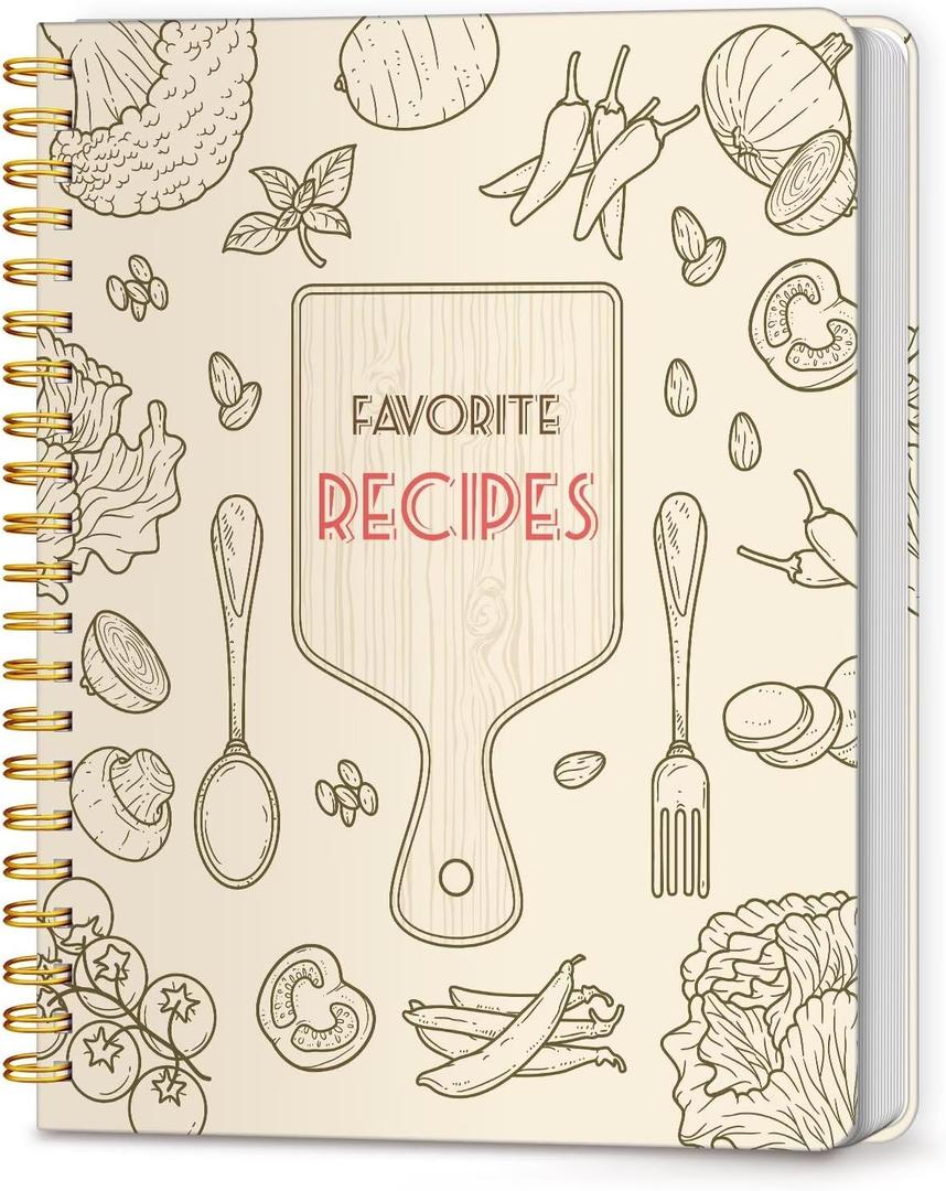LuBudingJoy Blank Recipe Notebook to Write in Your Own Recipes, Full Page Sprial Hardcover Personal Recipe Organise, Recipe Journal Hold 140 Recipes(Wood Color) (8.5" x 11")