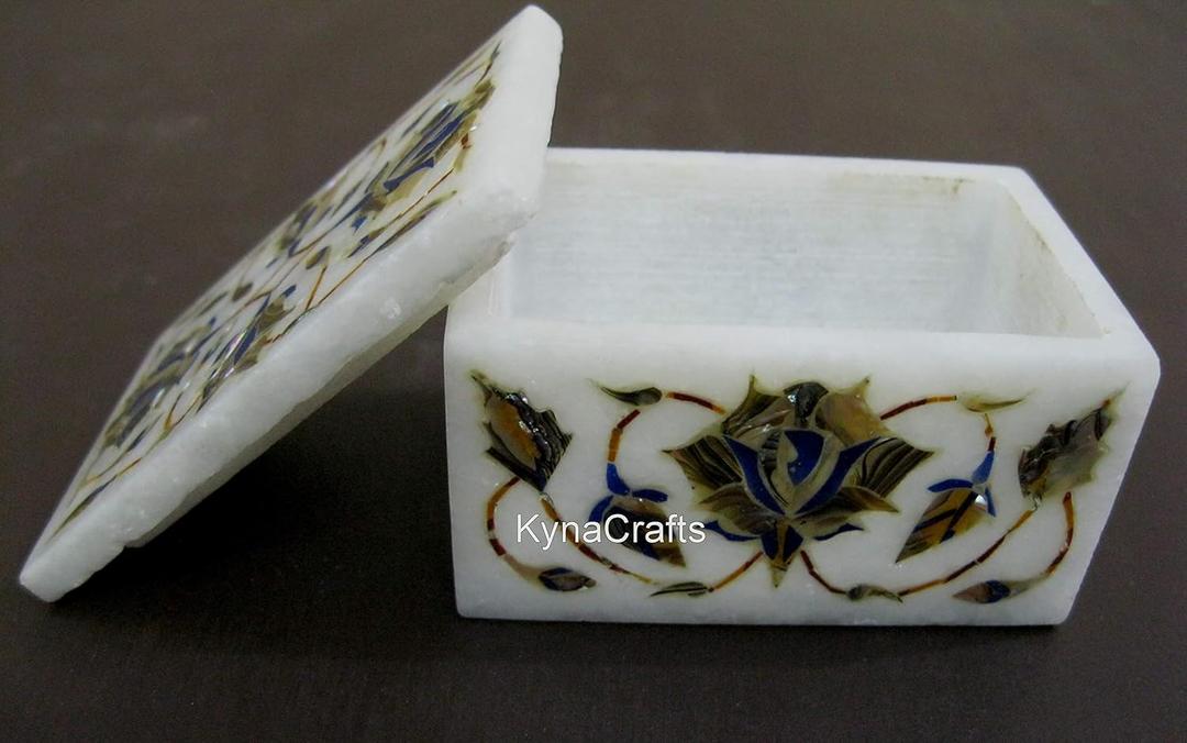 3 x 2 Inches Rectanhgle Shape White Marble Jewelry Box Abalone Shell Inlay Work Decoratrive Box from Indian Heritage Art and Crafts