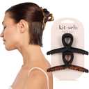 Kitsch Large Hair Clips for Women - Fashionable Loop Hair Claw Clips | Matte Plastic, Easy-Grip | Perfect for Everyday Use & Special Occasions - Tortoise & Black, 2 Pcs