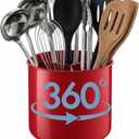 Cooler Kitchen Jumbo Extra Large Sturdy Rotating Black Utensil Holder Caddy with No-Tip Weighted Base, and Gripped Insert - Rust Proof and Dishwasher Safe Kitchen Utensils Holder, Red