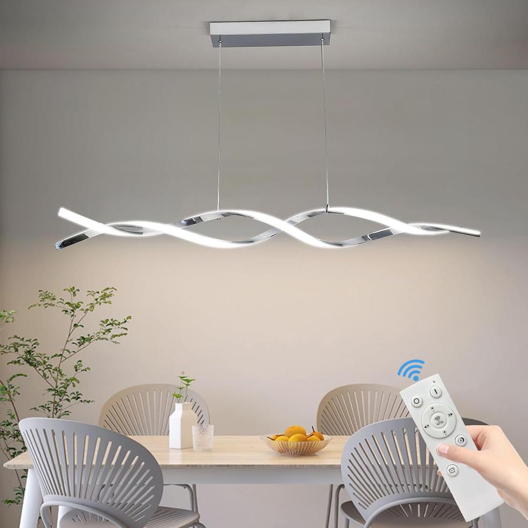 Modern Ceiling Chandelier Light, Acrylic Anti Flicker Pendant Lamp with Remote Control Dimmable 3 Color Mode & Brightness (Warm Cool Neutral Light) for Kitchen Bar (47IN, Cc)