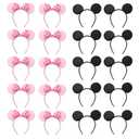 NEWTGAN 20 PCS Mouse Ears Headbands for Birthday Party Theme Park Costume Play Celebration for Boys and Girls (black,pink) (pink black)