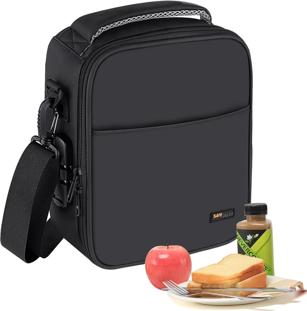 Lockable Lunch Box with Combination LockInsulated Lunch Bag Reusable Leakproof Cooler bag For Travel Work (Black)