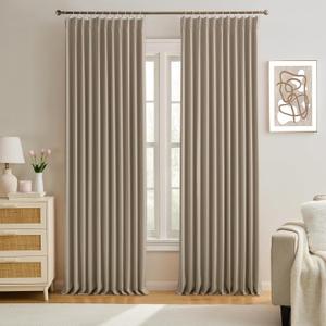 Pleated Blackout Curtain Drapes for Window 105" L - Triple Weave Vertical Energy Saving Solid Pinch Pleat Hook Room Divider Blackout Panels for Patio (72" Wide per Panel, 2 Panels, Khaki)