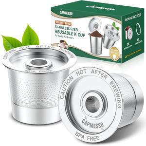 CAPMESSO Reusable K Cups Coffee Pods for Keurig 1.0: Stainless Steel Refillable K Cup - Reusable Coffee Filter for Keurig 1.0 Coffee Maker, Permanent, Eco-Friendly, Innovative Design (2 Pack)